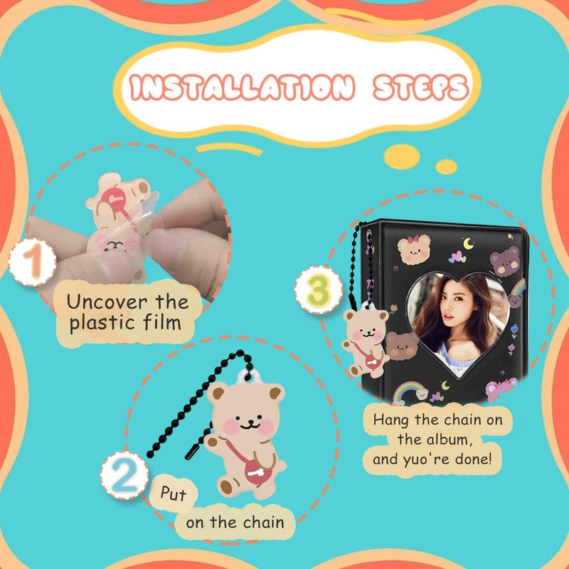 KeCool Kpop Photocard Holder Book 3 Inch Black Mini Album with Lovely Pendant, 40 Pockets, 20 Pages - Image 4